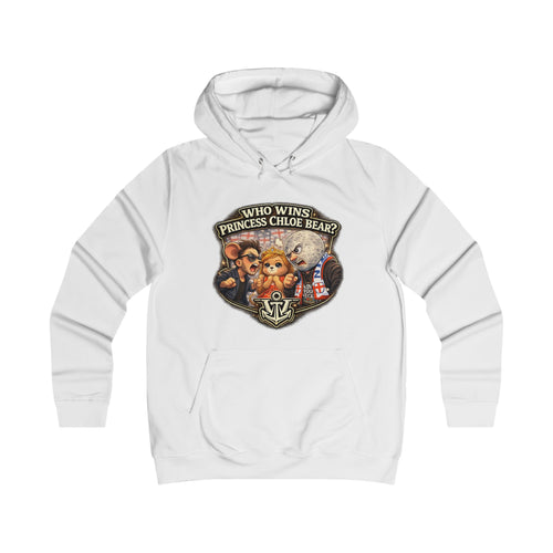 College Girl Bear Hoodie — "Princess Chloe Bear" Retro Campus Graphic Pullover Printify