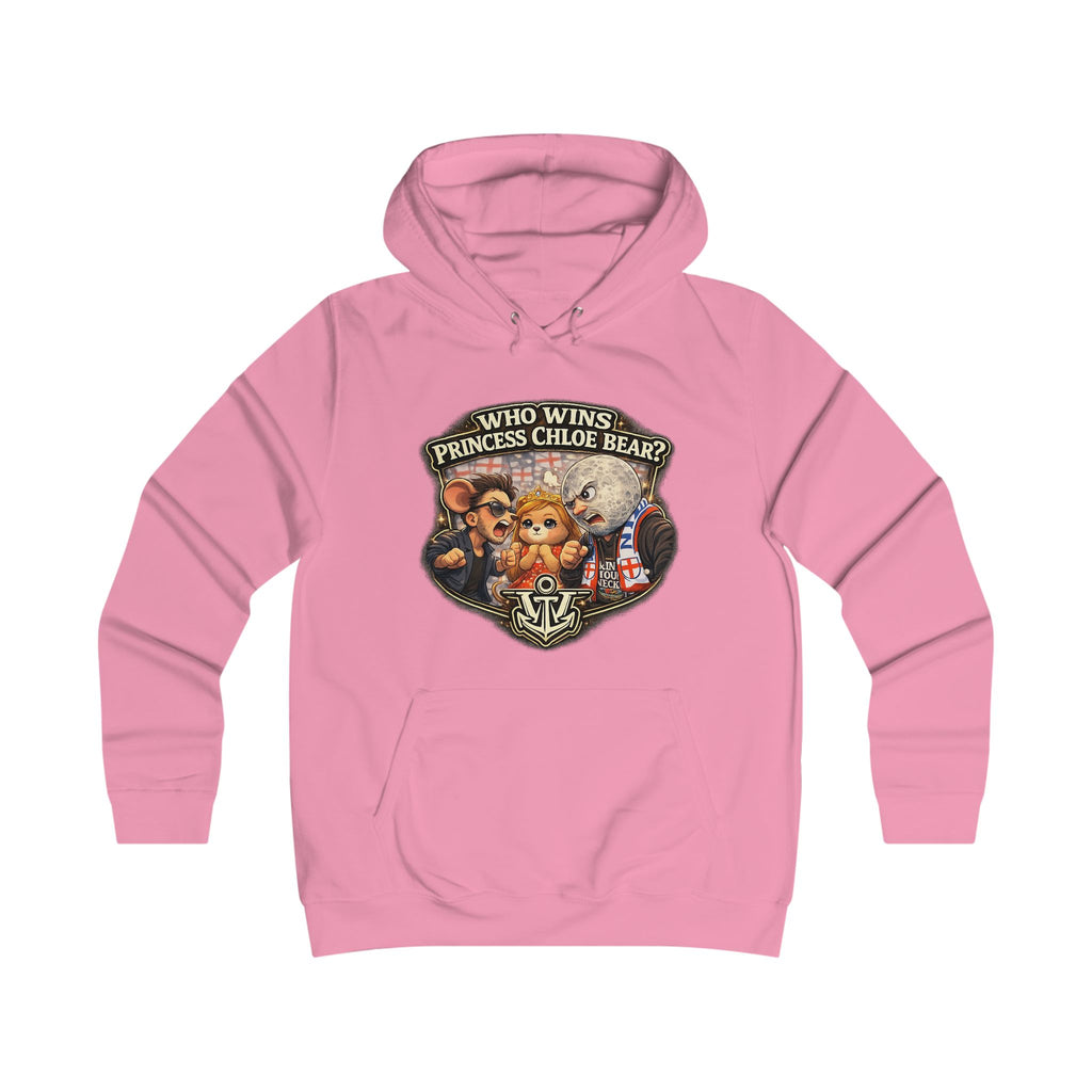 College Girl Bear Hoodie — "Princess Chloe Bear" Retro Campus Graphic Pullover Printify