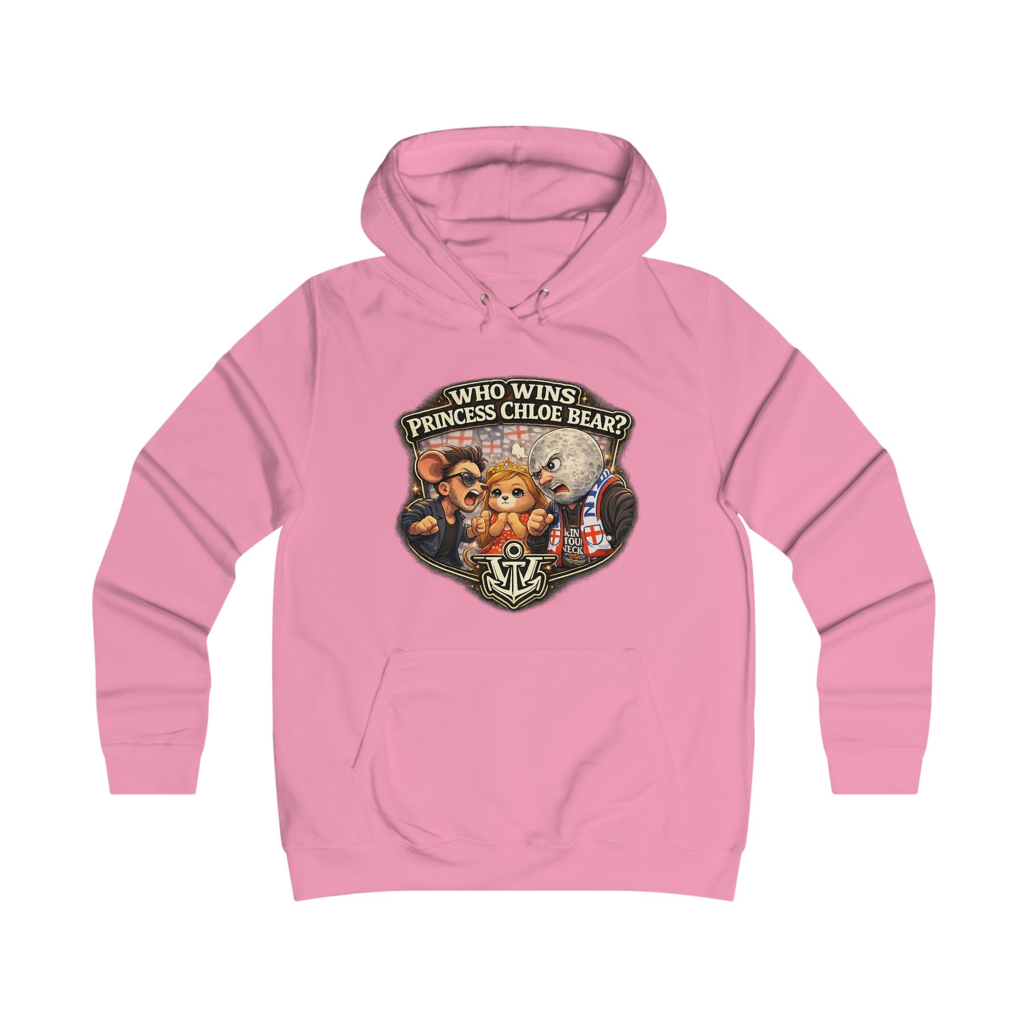 College Girl Bear Hoodie — "Princess Chloe Bear" Retro Campus Graphic Pullover Printify